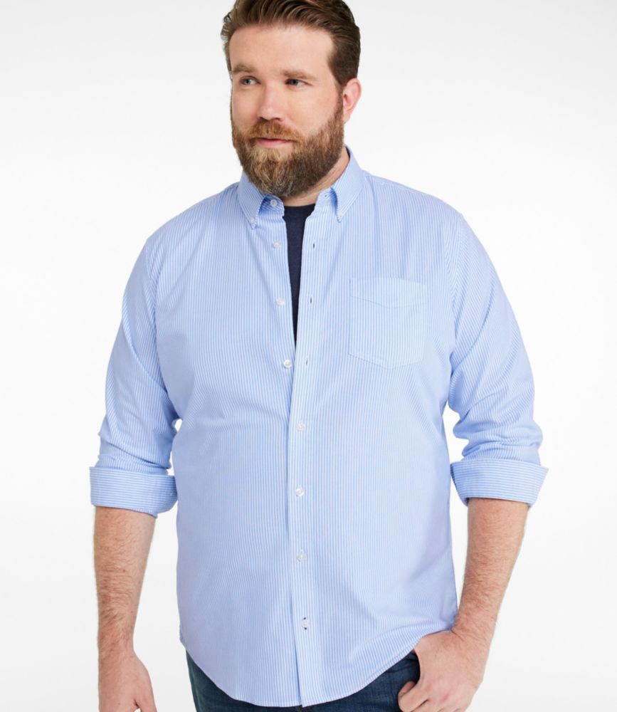 Men's Comfort Stretch Oxford Shirt, Slightly Fitted Untucked Fit, Stripe