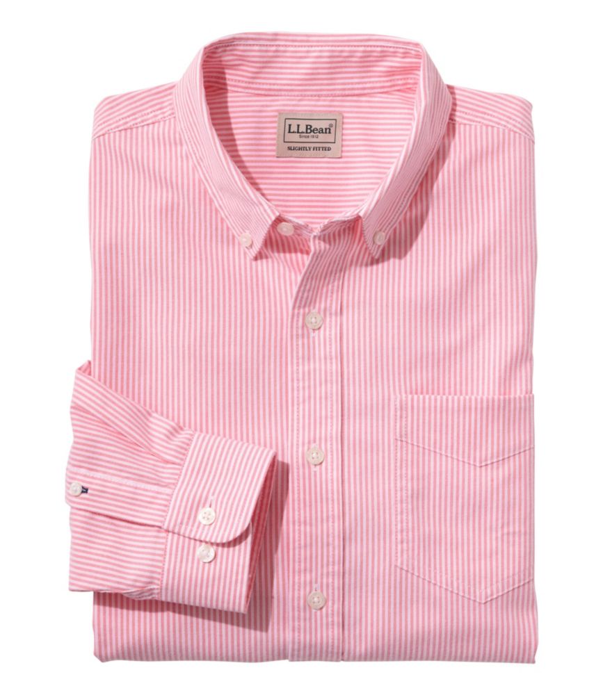 Men's Comfort Stretch Oxford Shirt, Slightly Fitted Untucked Fit, Stripe