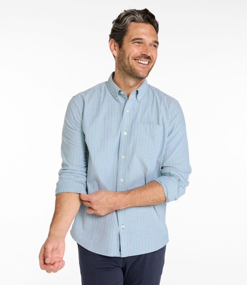 Men's Comfort Stretch Oxford Shirt, Slightly Fitted Untucked Fit, Stripe