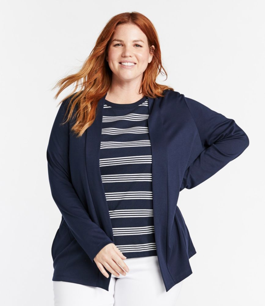 Women's Pima Cotton Open Cardigan, With Pockets, Deep Blue, small image number 2