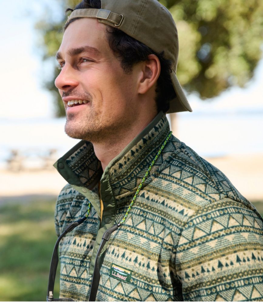 L.L.Bean Men's Sweater Fleece Pullover, Printed Snap-Placket With