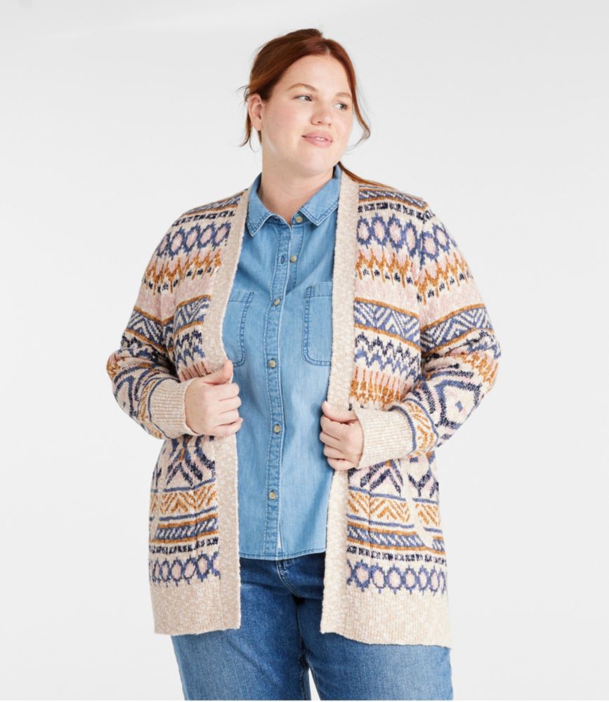 Women's Cotton Ragg Sweater, Open Cardigan Fair Isle