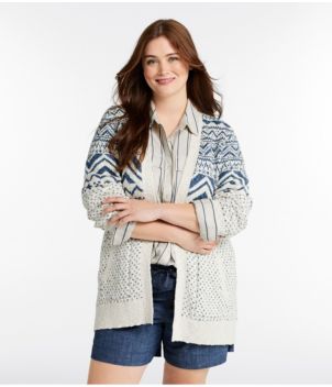 Women's Cotton Ragg Sweater, Open Cardigan Fair Isle