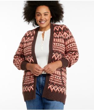 Women's Cotton Ragg Sweater, Open Cardigan Fair Isle