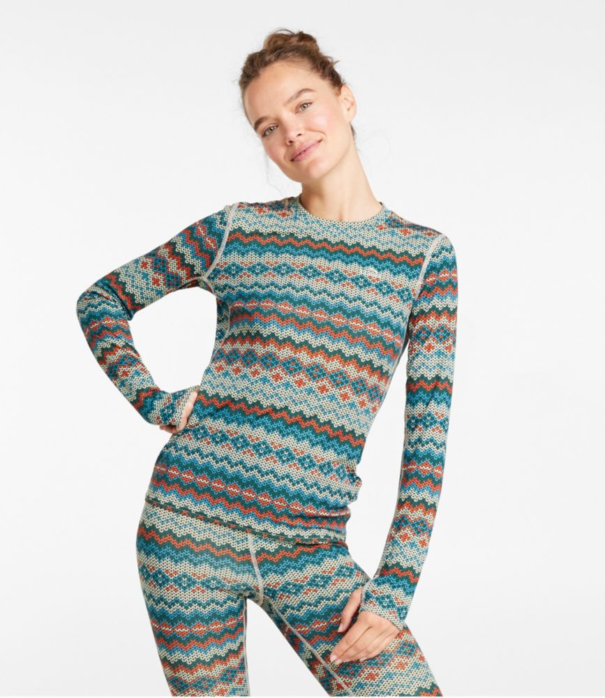 Women's L.L.Bean Lightweight Crew Base Layer, Long Sleeve Print, , small image number 1