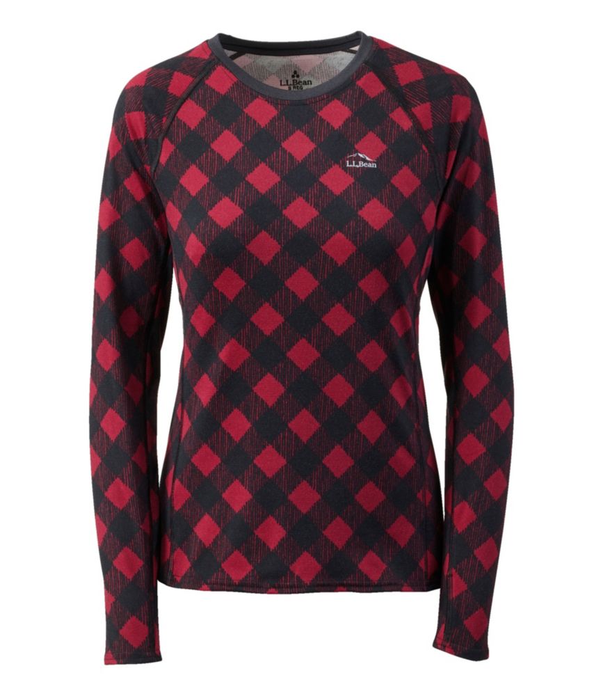 Women's L.L.Bean Midweight Crew Base Layer, Long Sleeve, Print, Dark Red Buffalo Plaid, small image number 1