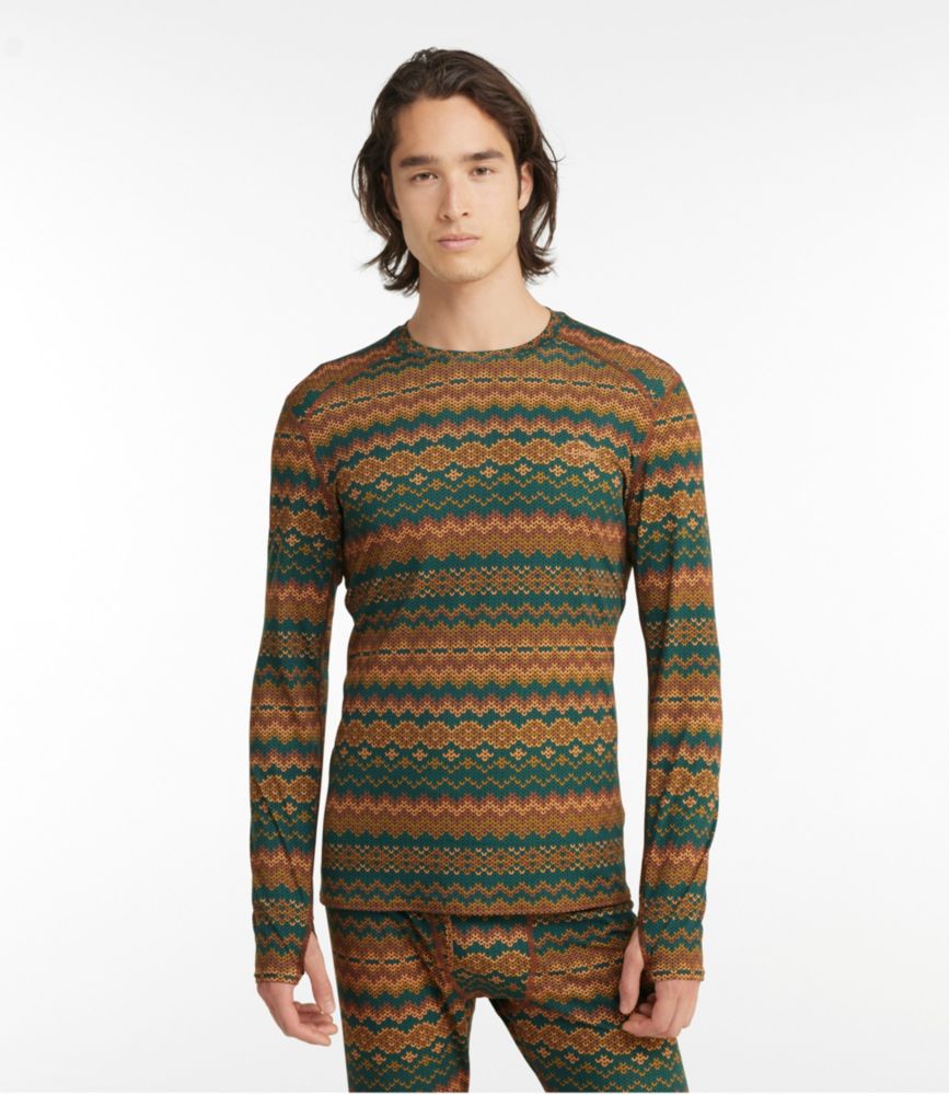 Men's L.L.Bean Lightweight Crew Base Layer, Long-Sleeve Print, Warm Umber Fair Isle, small image number 2