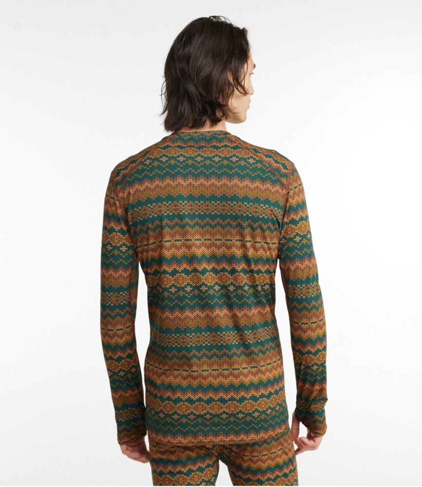 Men's L.L.Bean Lightweight Crew Base Layer, Long-Sleeve Print, Warm Umber Fair Isle, small image number 3