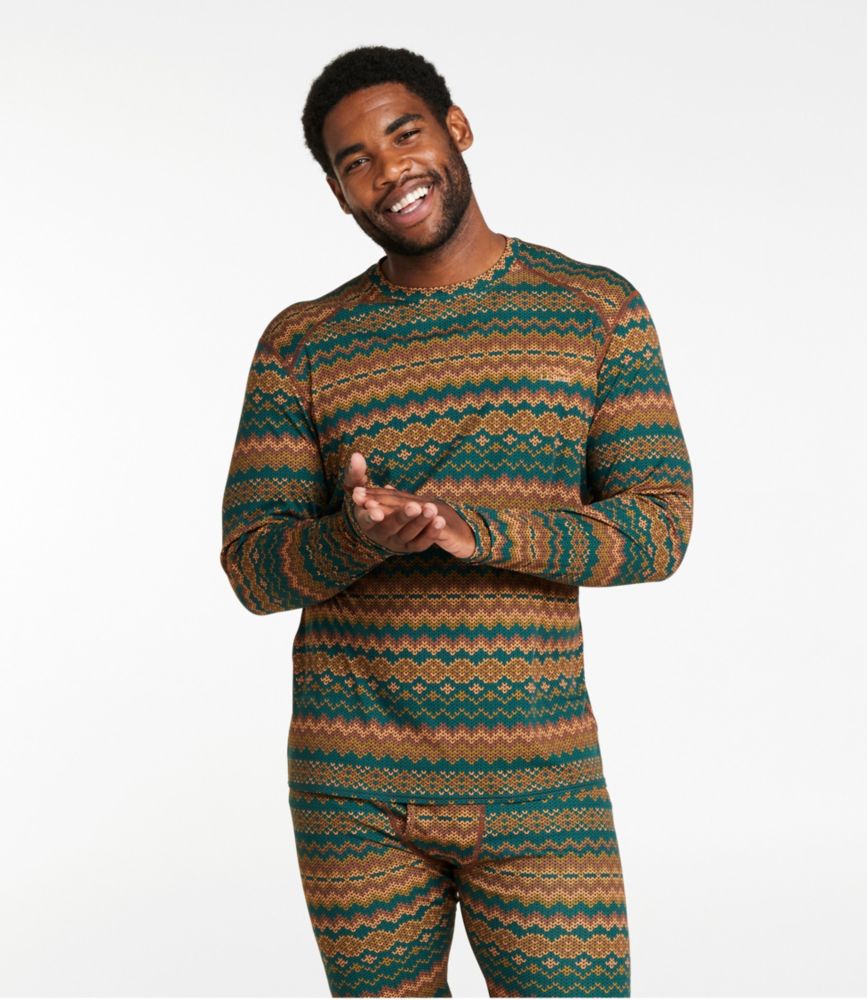 Men's L.L.Bean Lightweight Crew Base Layer, Long-Sleeve Print, Warm Umber Fair Isle, small image number 4