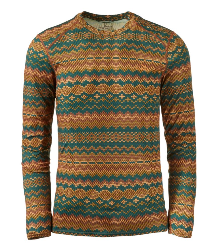 Men's L.L.Bean Lightweight Crew Base Layer, Long-Sleeve Print, Warm Umber Fair Isle, small image number 1