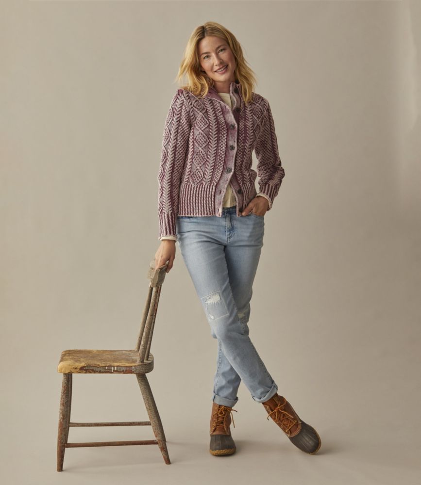 Women's Signature Cotton Fisherman Sweater, Short Cardigan Washed, , small image number 2