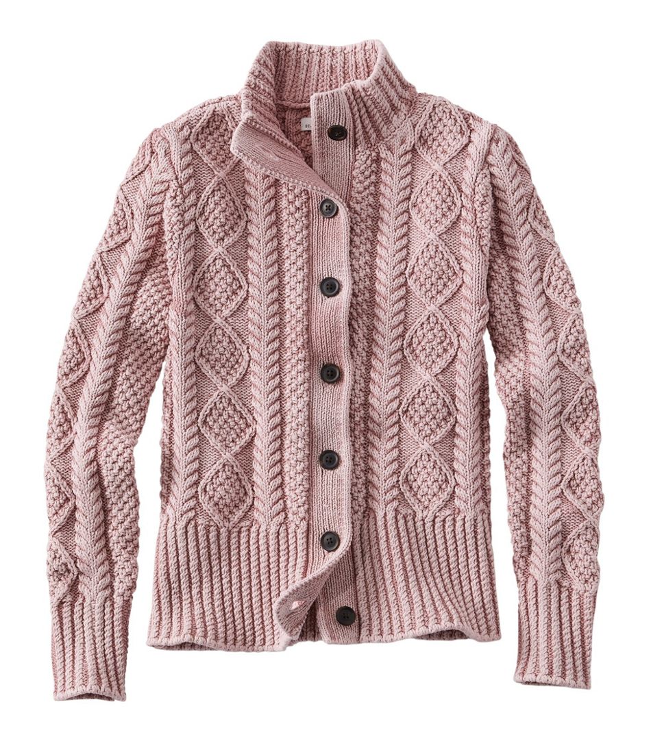 Women's Signature Cotton Fisherman Sweater, Short Cardigan Washed