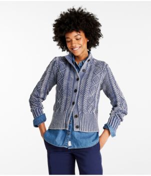 Women's Signature Cotton Fisherman Sweater, Short Cardigan Washed