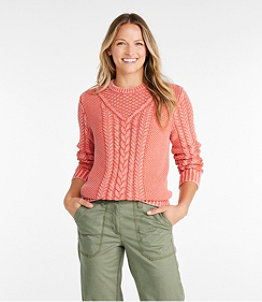 Women's Signature Cotton Fisherman Sweater, Pullover Washed