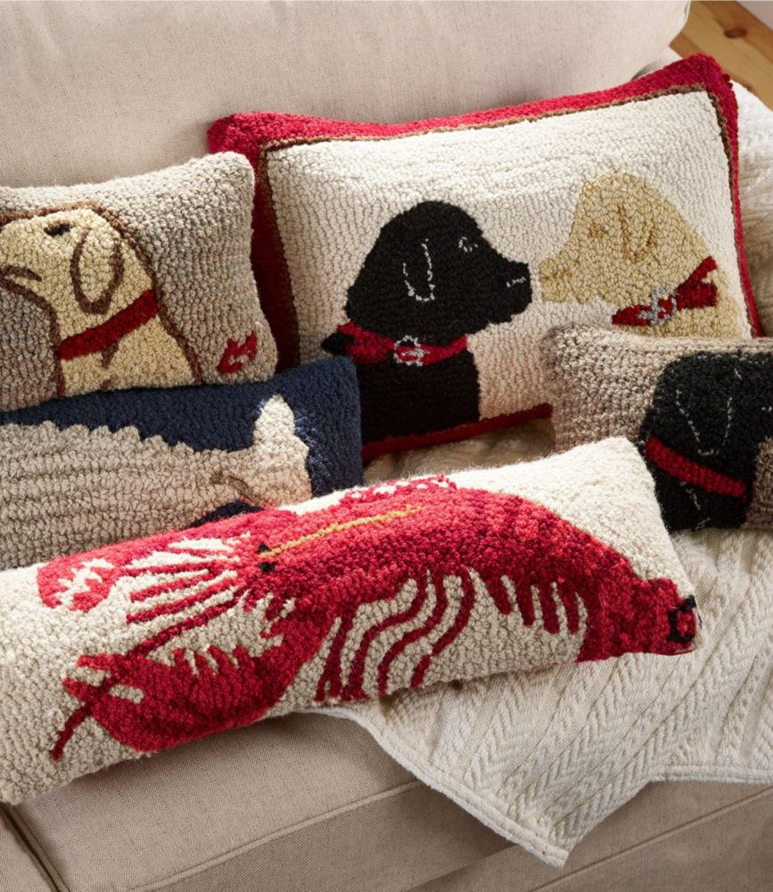 Wool Hooked Throw Pillow, Two Labs, 14" x 20" Throw Pillows at L.L.Bean