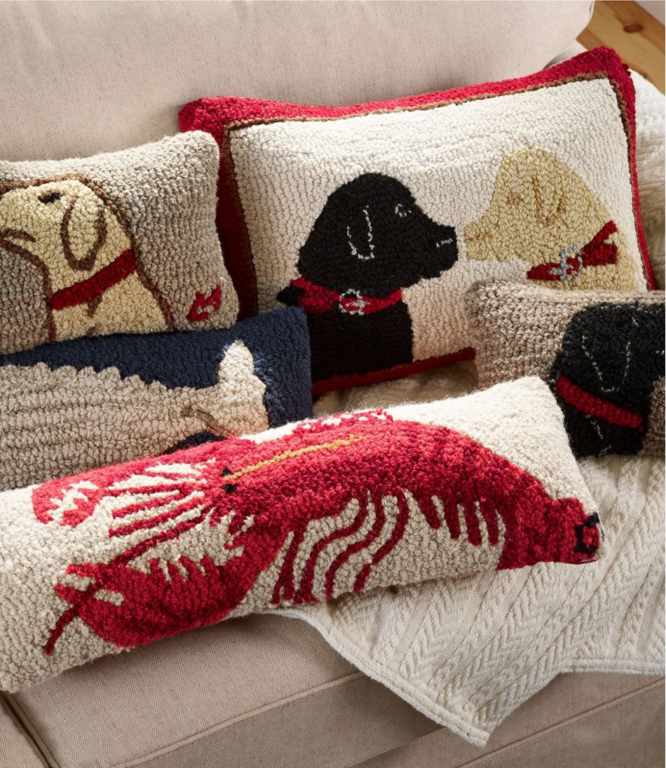 Wool Hooked Throw Pillow, Two Labs, 14" x 20"
