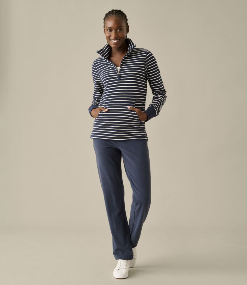 Women's Ultrasoft Sweats, Quarter-Zip Pullover Stripe, Marine Blue/Cream, small image number 5