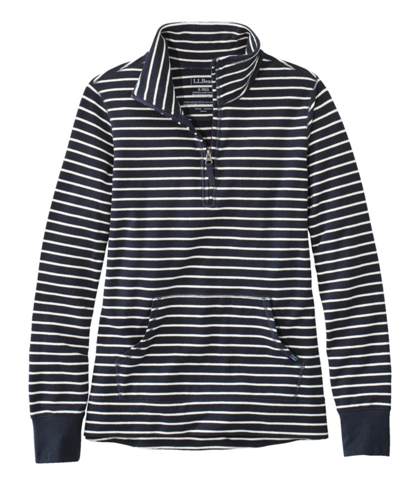 Women's Ultrasoft Sweats, Quarter-Zip Pullover Stripe, Classic Navy/Cream, small image number 1