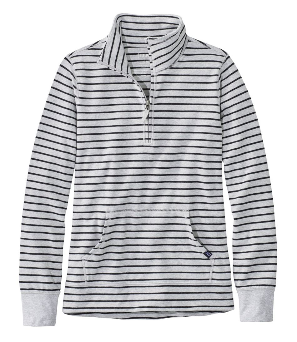 LL Bean Womens Ultrasoft Sweats Quarter Zip Pullover Stripe Shirt Large  Petite