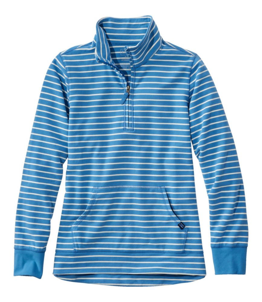 Women's Ultrasoft Sweats, Quarter-Zip Pullover Stripe, Marine Blue/Cream, small image number 1