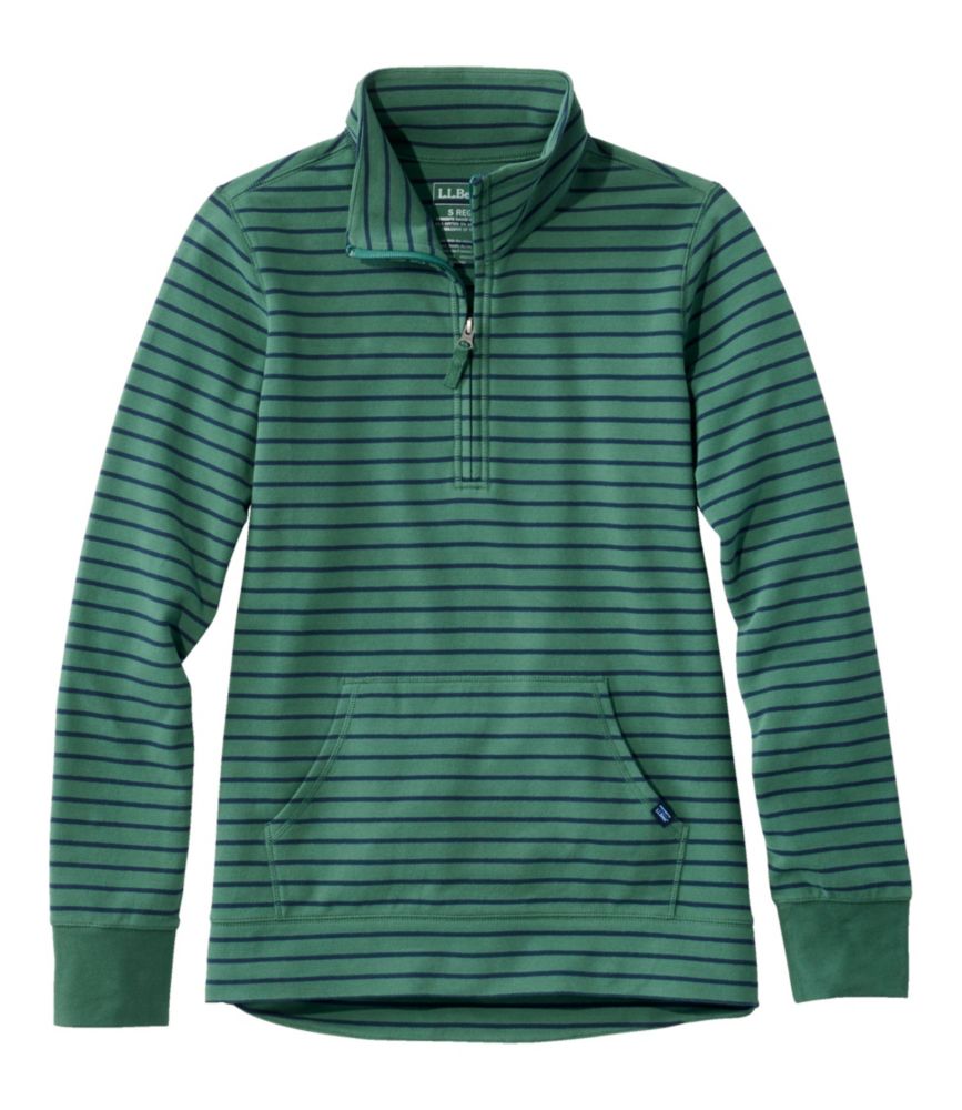 Women's Ultrasoft Sweats, Quarter-Zip Pullover Stripe, Deep Green/Classic Navy, small image number 1