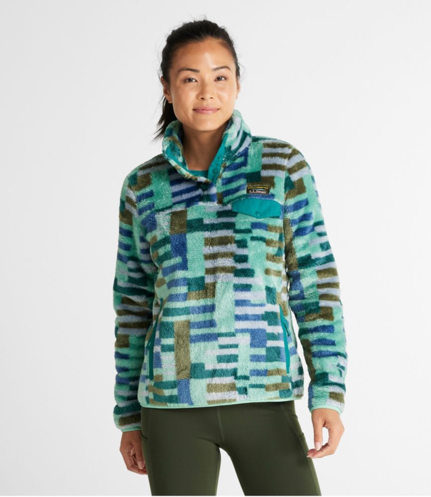 Women's L.L.Bean Hi-Pile Fleece Pullover, Print, Faded Jade Texture Geo, small image number 2