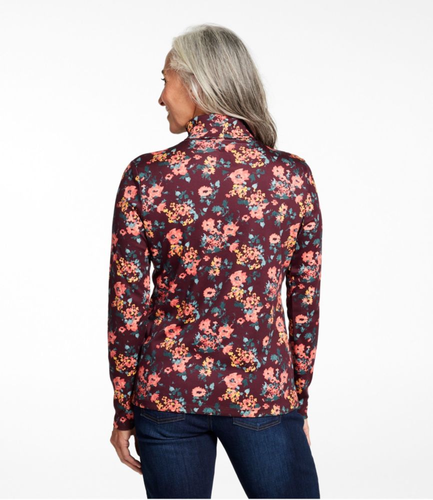 Women's Pima Cotton Turtleneck, Long-Sleeve Print, Dark Pine Winter Floral, small image number 3