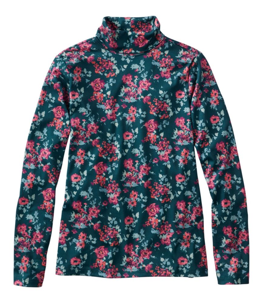 Women's Pima Cotton Turtleneck, Long-Sleeve Print, Dark Pine Winter Floral, small image number 1