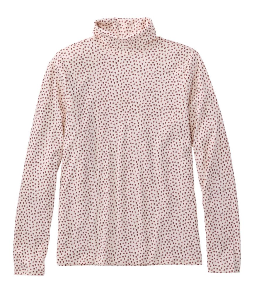 Women's Pima Cotton Turtleneck, Long-Sleeve Print, Cream/Bordeaux Retro Dot, small image number 1