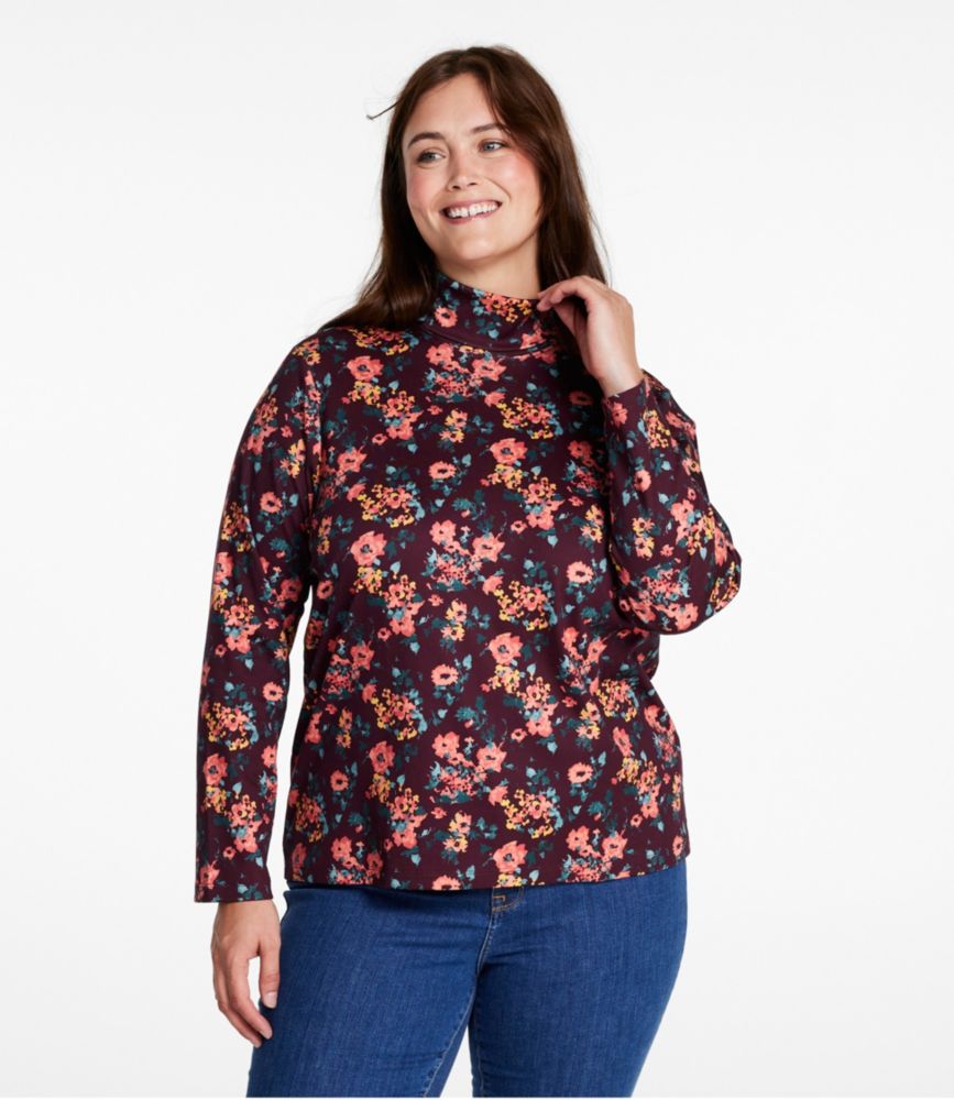 Women's Pima Cotton Turtleneck, Long-Sleeve Print, Dark Pine Winter Floral, small image number 2