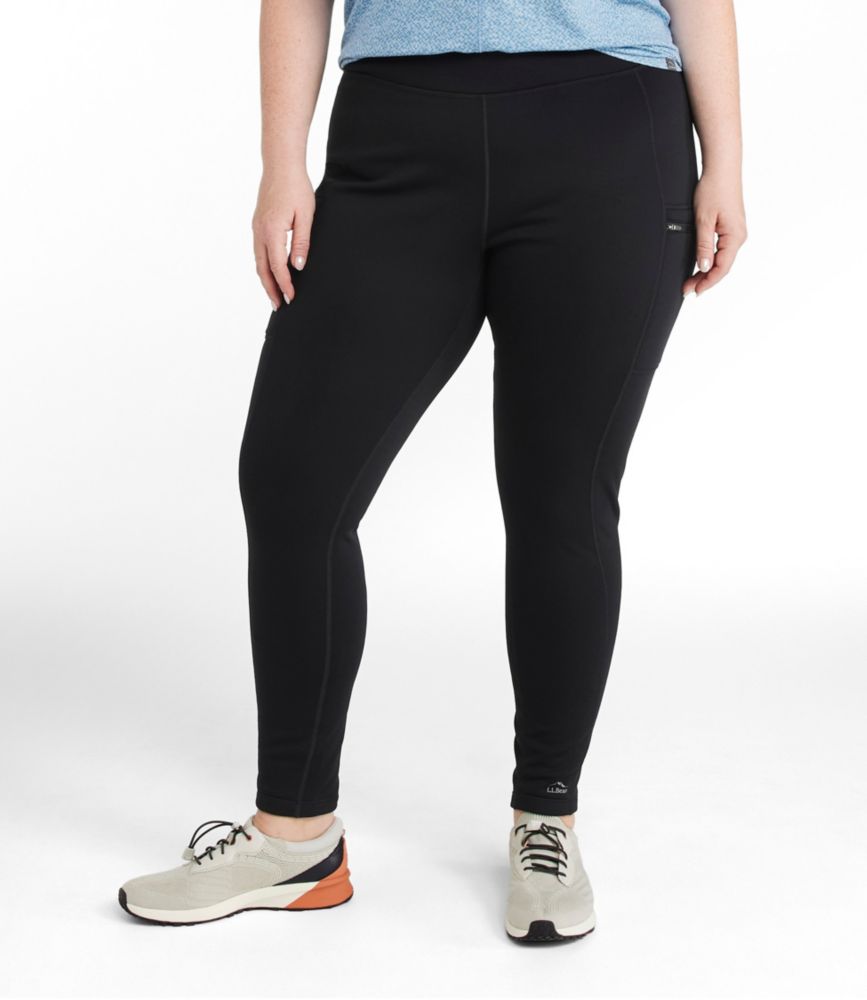 Women's PrimaLoft ThermaStretch Fleece Pocket Tights, Mid-Rise, Gray Heather Strie, small image number 2