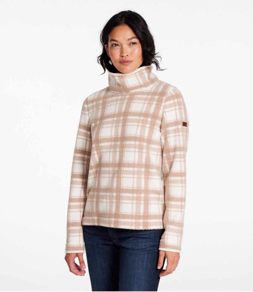 Women's Cozy Cottage Fleece, Funnelneck Pullover Print, Cream Buffalo Plaid, small image number 2