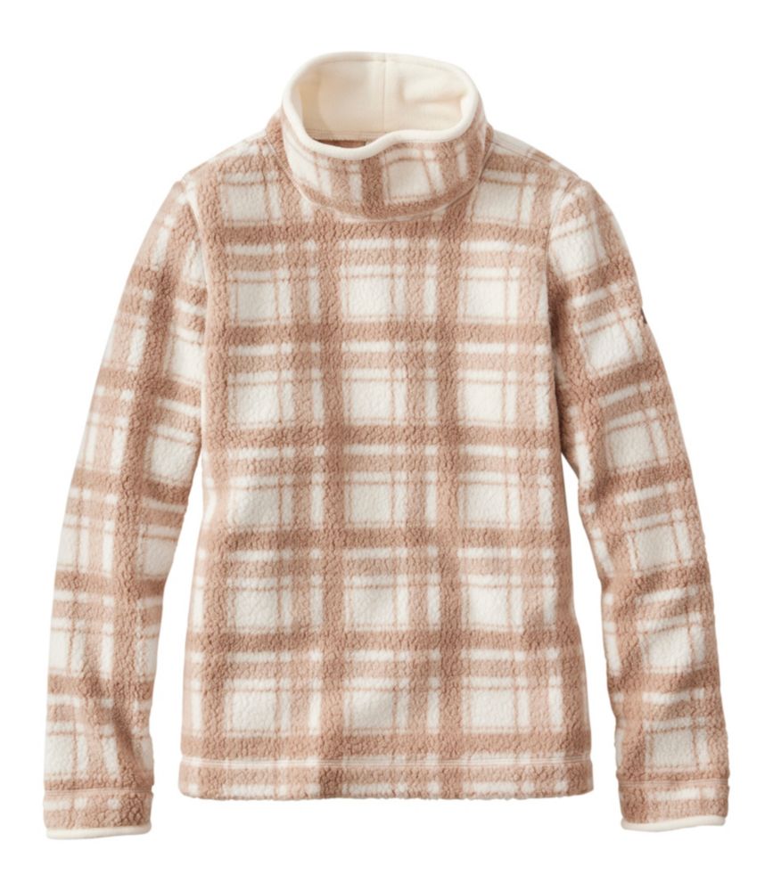 Women's Cozy Cottage Fleece, Funnelneck Pullover Print, Cream Plaid, small image number 1