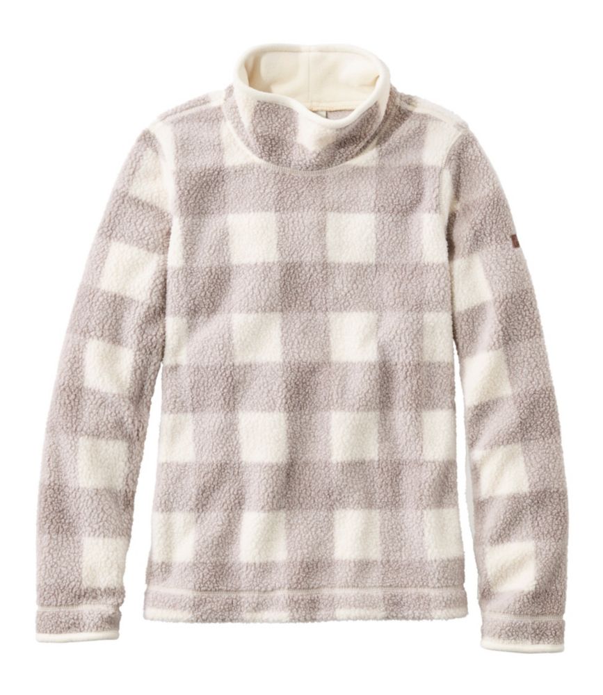 Women's Cozy Cottage Fleece, Funnelneck Pullover Print, Cream Buffalo Plaid, small image number 1