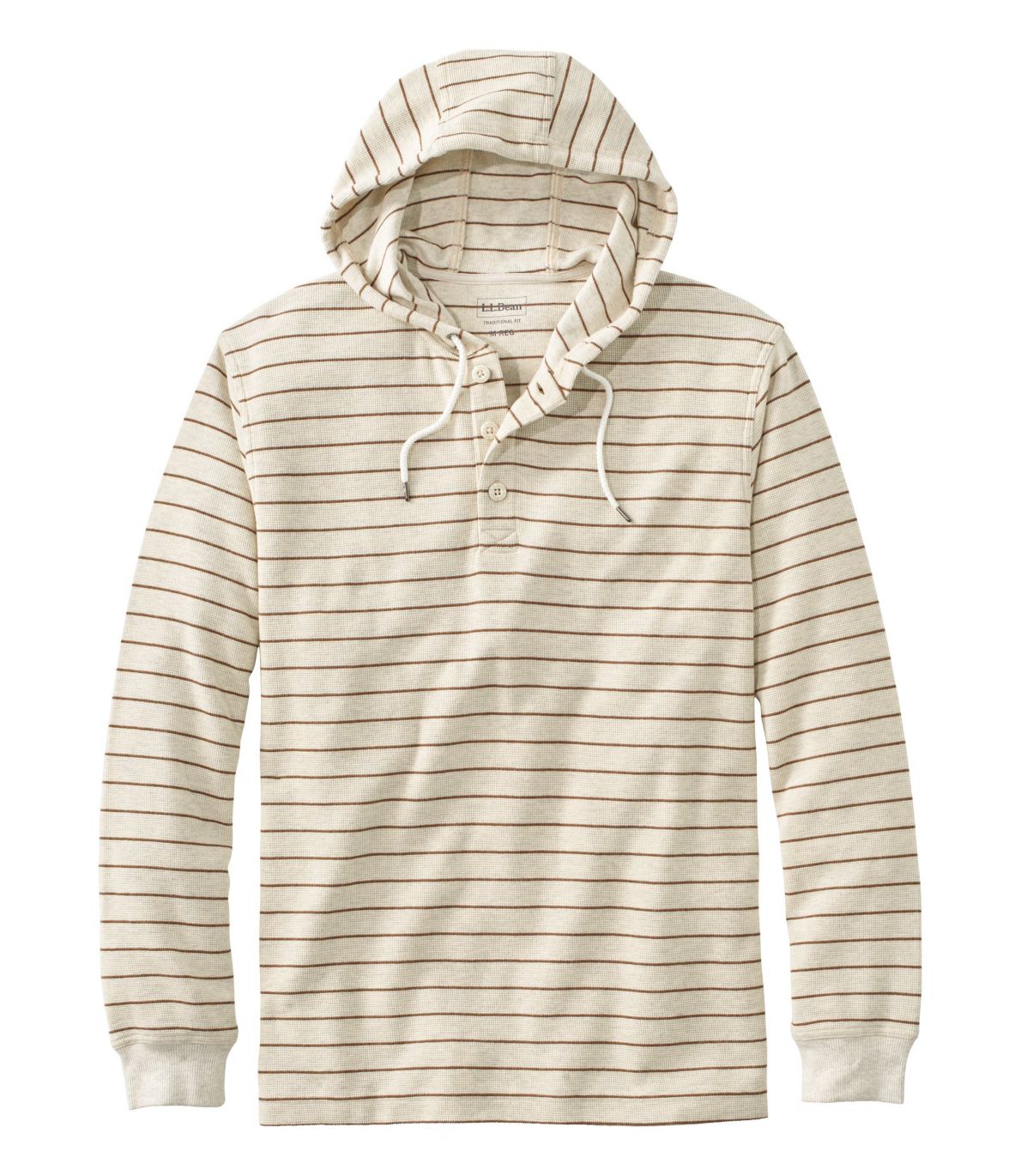 Men's Unshrinkable Mini-Waffle Henley Hoodie, Traditional Fit, Stripe