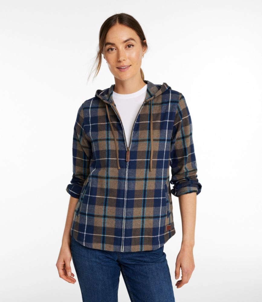 Women's Scotch Plaid Flannel Shirt, Relaxed Zip Hoodie