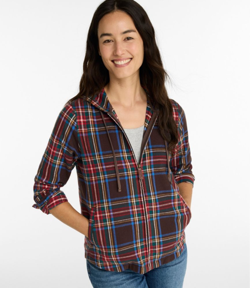 Women's Scotch Plaid Flannel Shirt, Relaxed Zip Hoodie