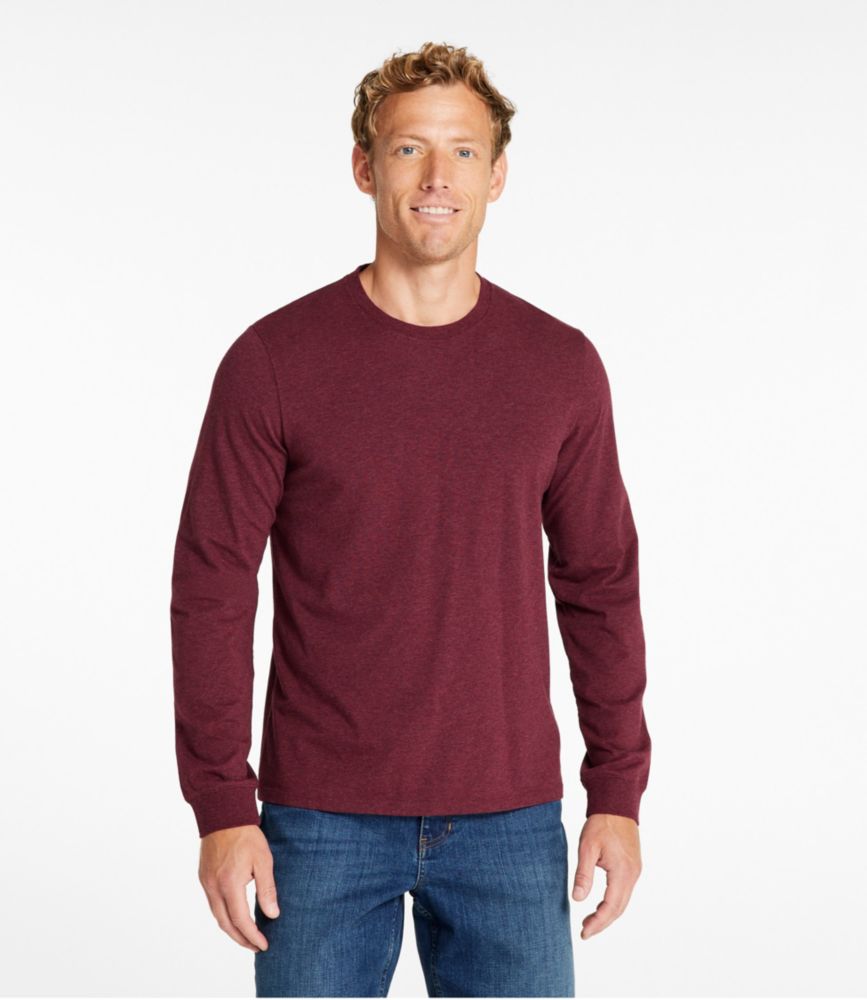 Men's Comfort Stretch Pima Tee Shirt, Long-Sleeve, Burgundy Heather, small image number 2