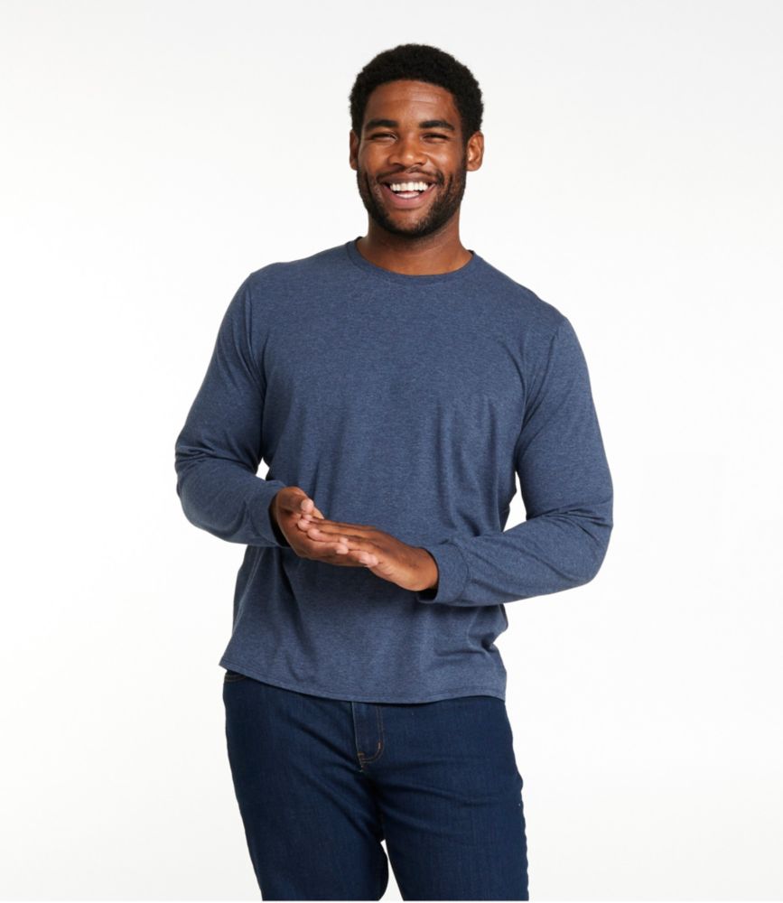 Men's Comfort Stretch Pima Tee Shirt, Long-Sleeve, Gray Heather, small image number 4