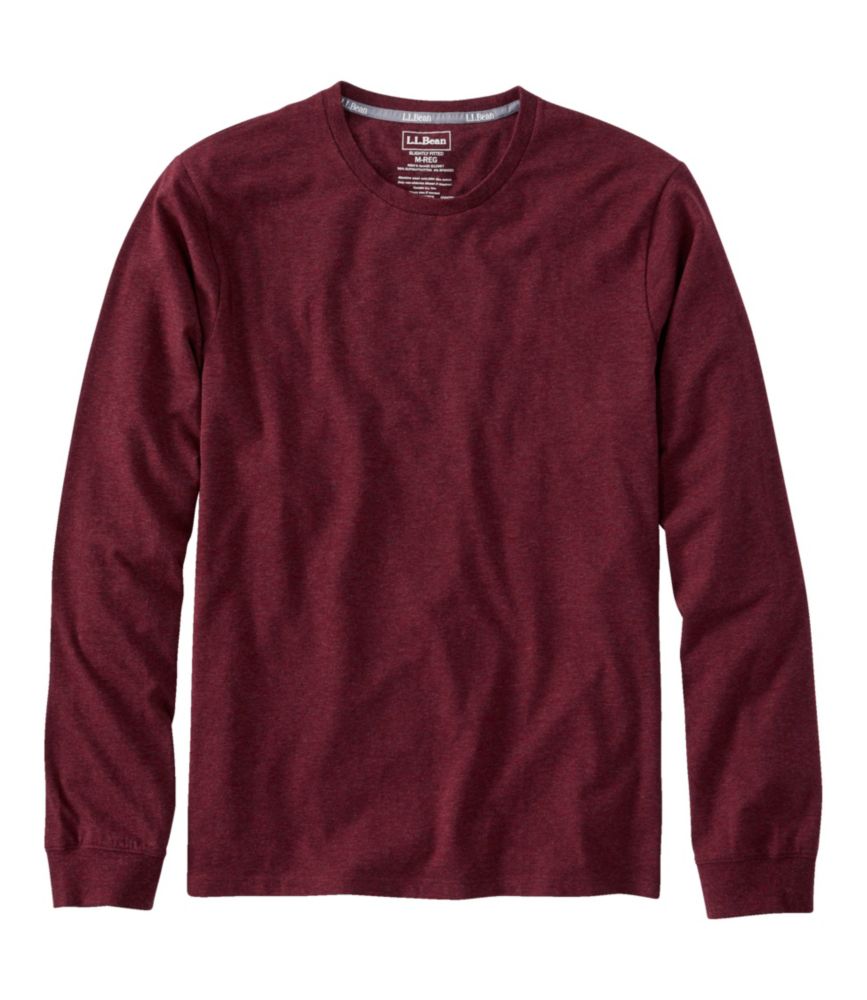 Men's Comfort Stretch Pima Tee Shirt, Long-Sleeve, Burgundy Heather, small image number 1