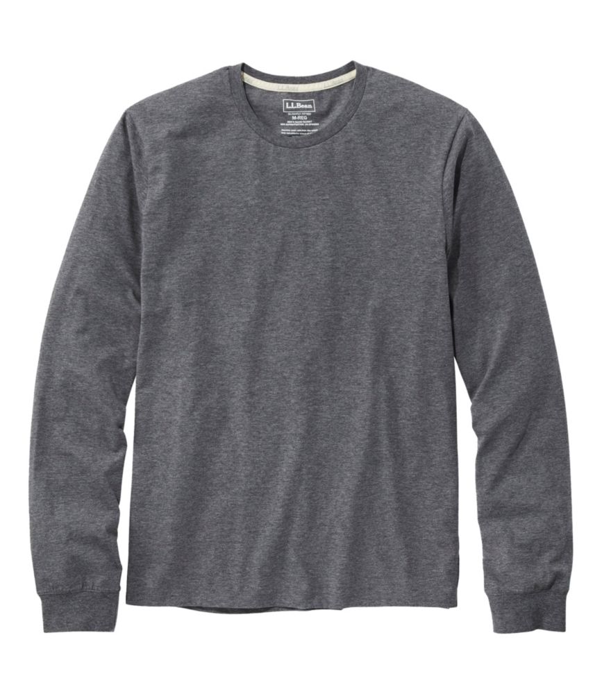 Men's Comfort Stretch Pima Tee Shirt, Long-Sleeve, Gray Heather, small image number 1