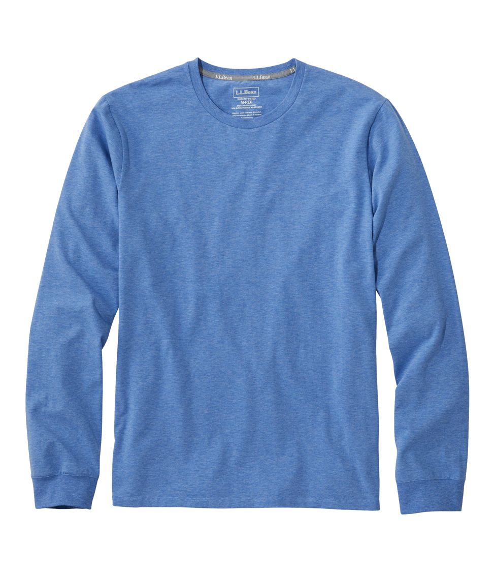 Men's Comfort Stretch Pima Tee Shirt, Long-Sleeve Arctic Blue Heather XXL, Cotton | L.L.Bean, Tall