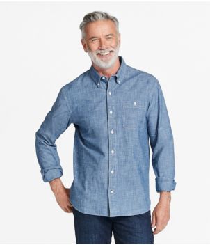 Men's Comfort Stretch® Chambray Shirt, Traditional Untucked Fit, Long-Sleeve