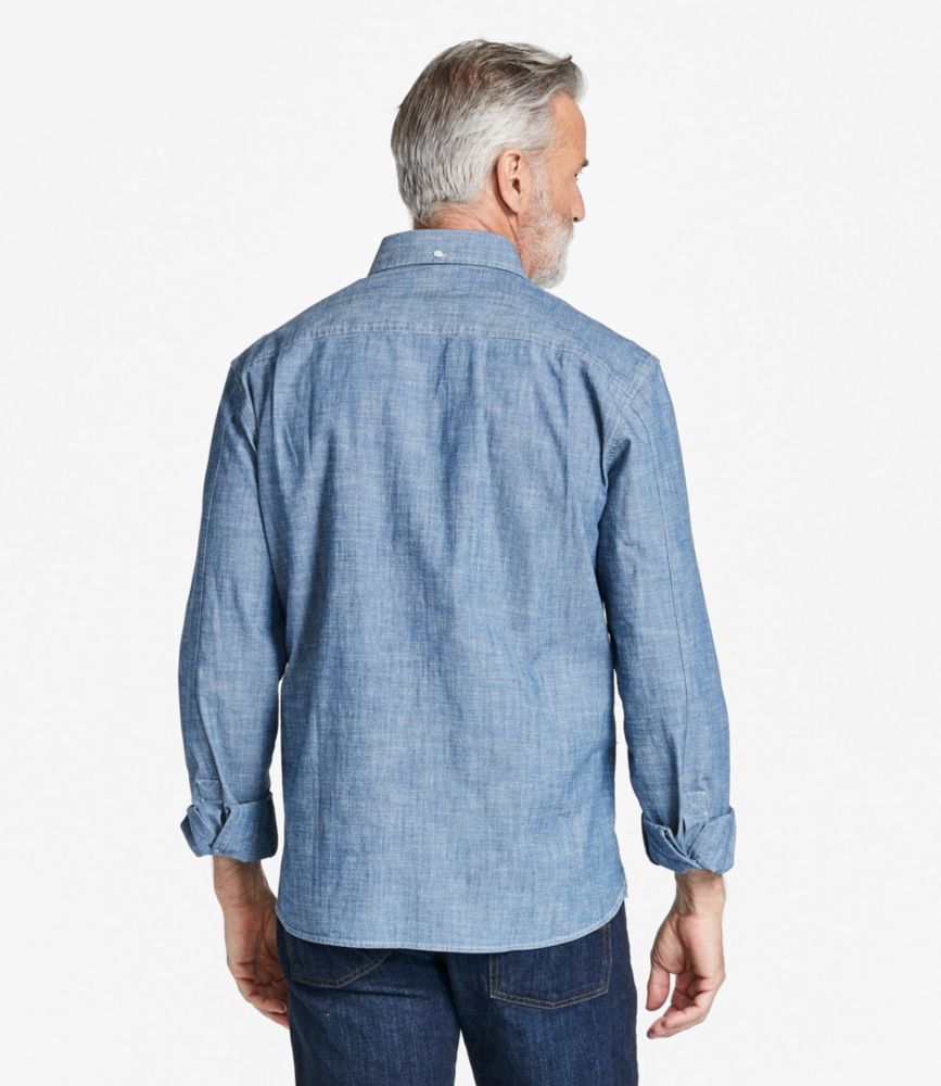 Men's Comfort Stretch Chambray Shirt, Traditional Untucked Fit, Long-Sleeve, Indigo, small image number 3