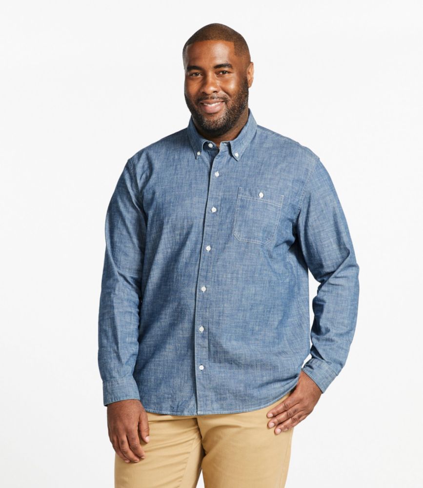 Men's Comfort Stretch Chambray Shirt, Traditional Untucked Fit, Long-Sleeve, Indigo, small image number 4