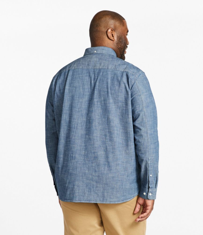 Men's Comfort Stretch Chambray Shirt, Traditional Untucked Fit, Long-Sleeve, Barley, small image number 5