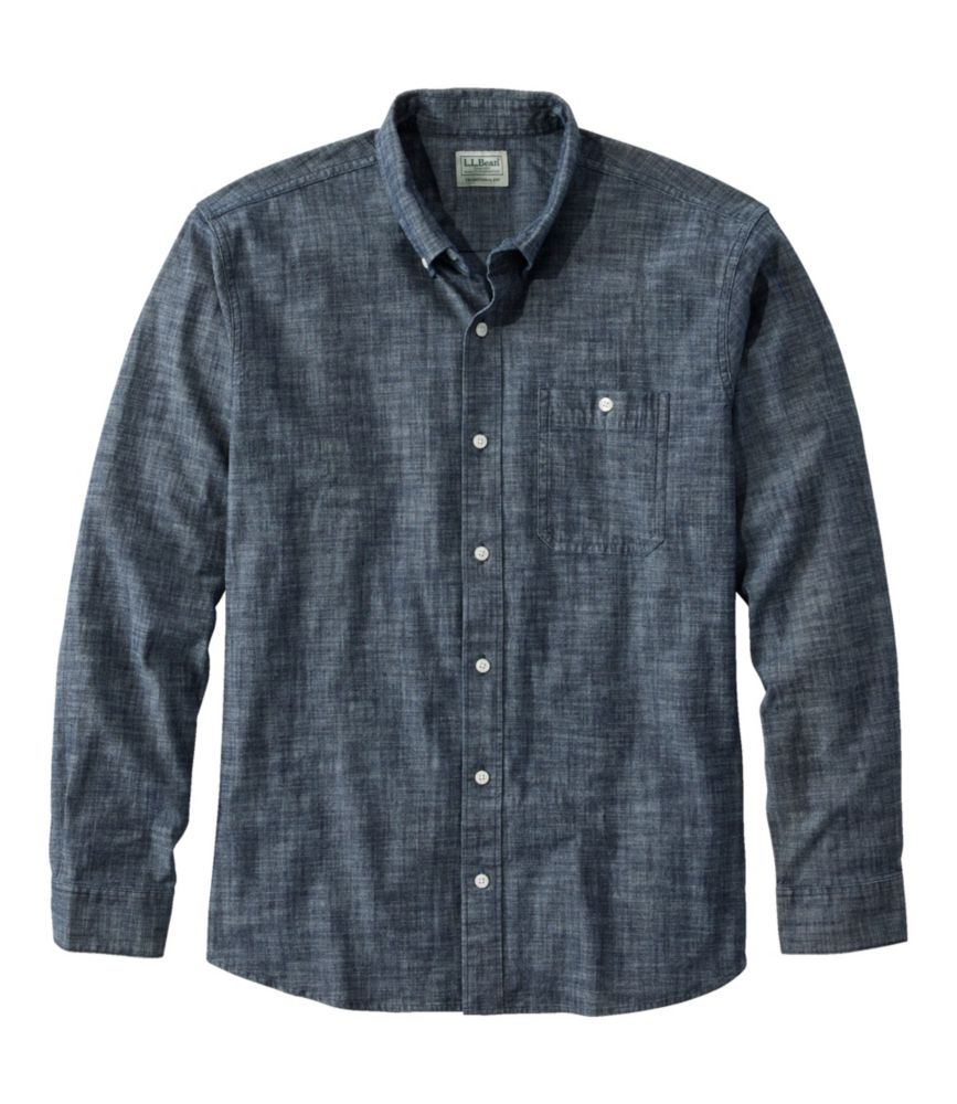 Men's Comfort Stretch® Chambray Shirt, Traditional Untucked Fit, Long-Sleeve, Dark Indigo, small image number 1