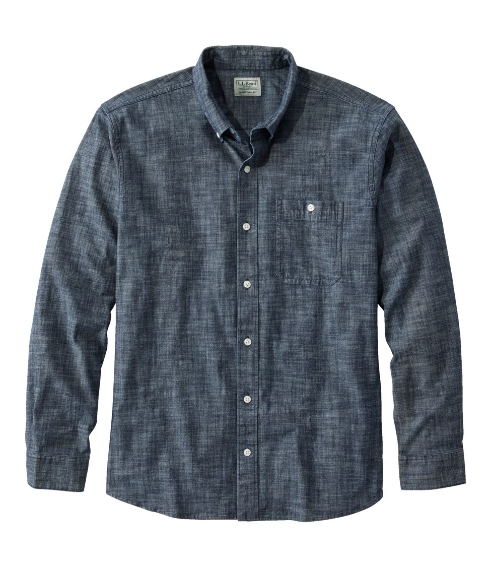 Men's Comfort Stretch Chambray Shirt, Traditional Untucked Fit, Long-Sleeve  at L.L. Bean