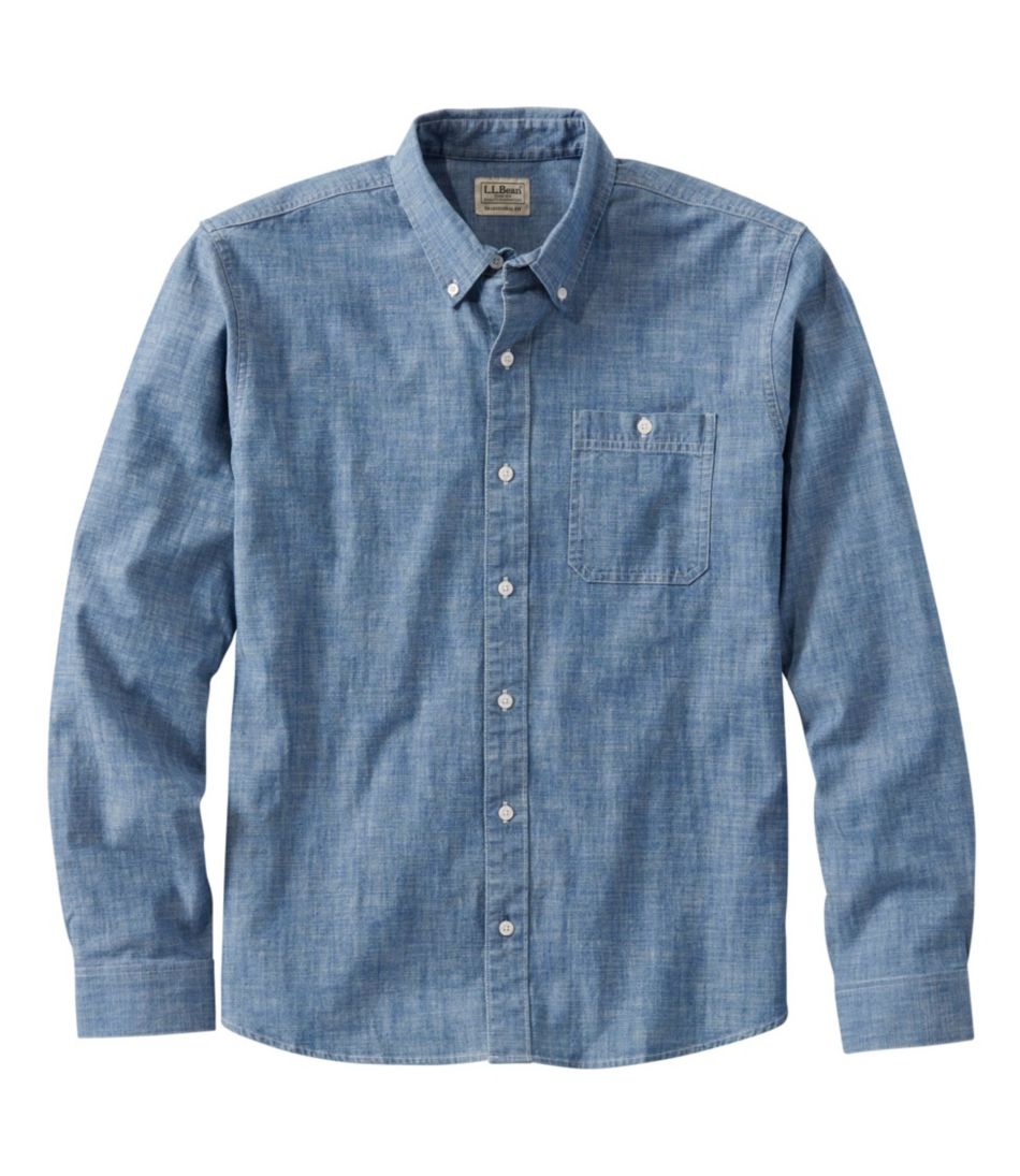 Men's Comfort Stretch Chambray Shirt, Traditional Untucked Fit, Long ...