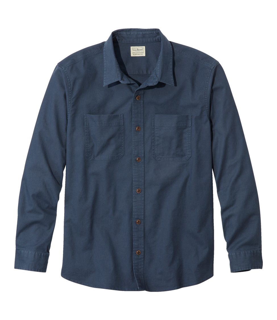 Men's BeanFlex Twill Shirt, Traditional Untucked Fit, Long-Sleeve Carbon Navy Medium, Cotton Blend | L.L.Bean